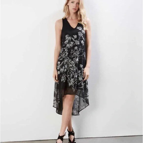 Karen Kane Hi Lo Chiffon Sleeveless V-Neck Black Dress - Picture 1 of 13